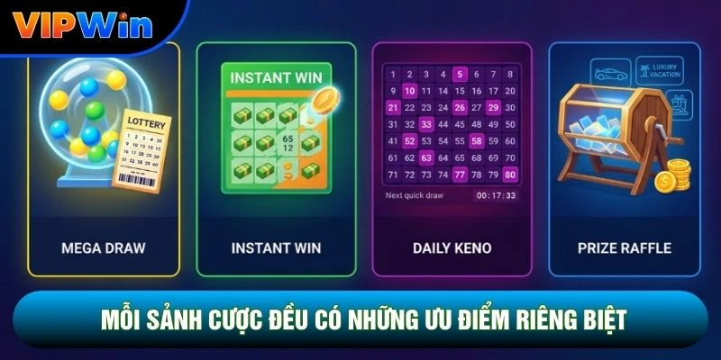 4 Loại Xổ Số Vipwin Nên Chọn Loại Nào - So Sánh Chi Tiết Tỷ Lệ Thắng 3 Mỗi sảnh cược đều có những ưu điểm riêng biệt
