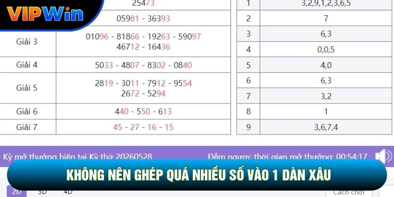 Xiên 2 Xiên 3 Vipwin - Tỷ Lệ 1 Ăn 10 Và 1 Ăn 40 Hấp Dẫn 5 Không nên ghép quá nhiều số vào 1 dàn xâu